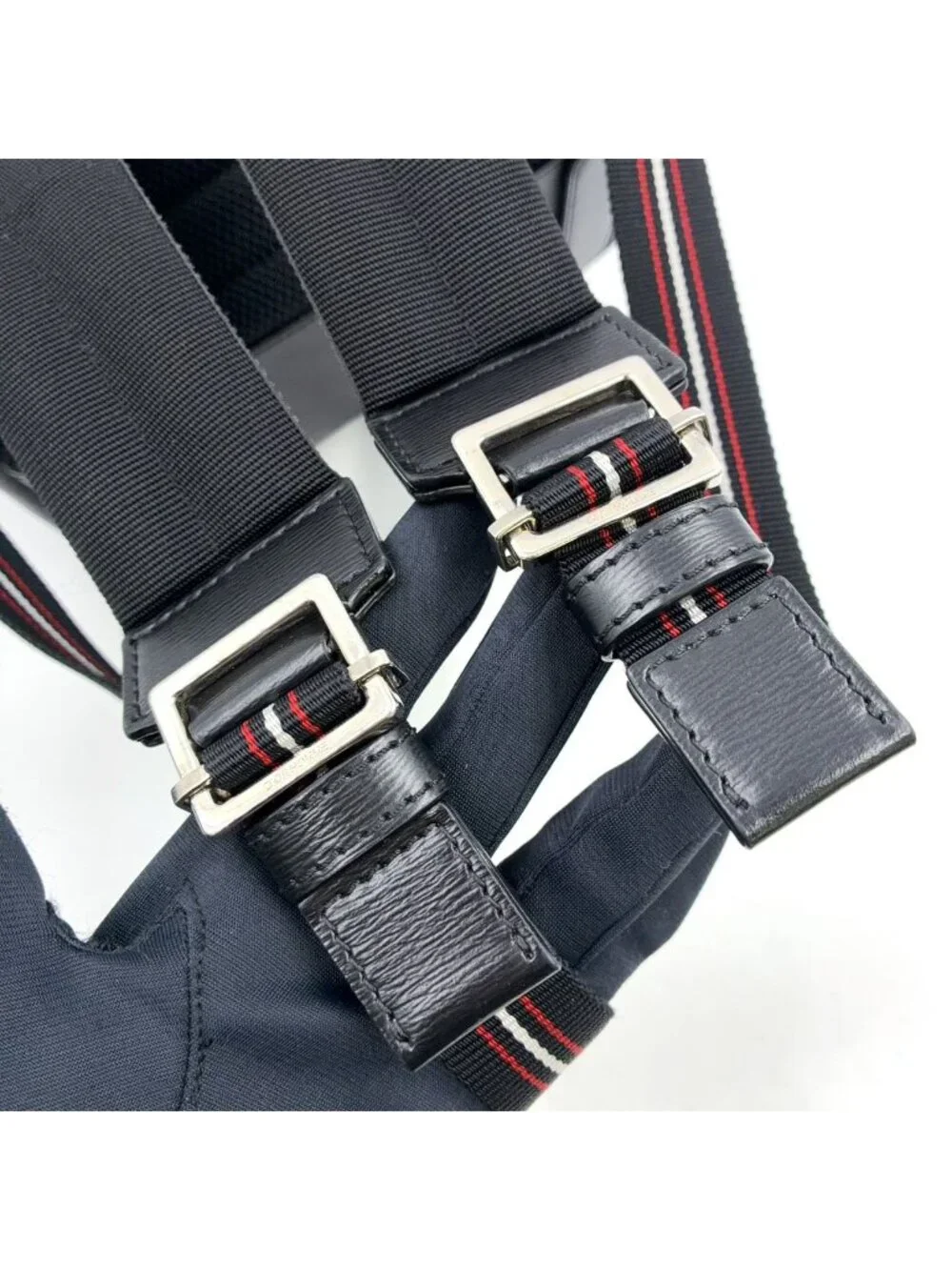 Dior Homme Leather Black White Red Backpack Silver